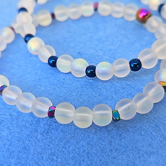 Handmade Bracelets In 6mm Frosted  Glass & Blue Hematite Beads - Picture 4 of 4